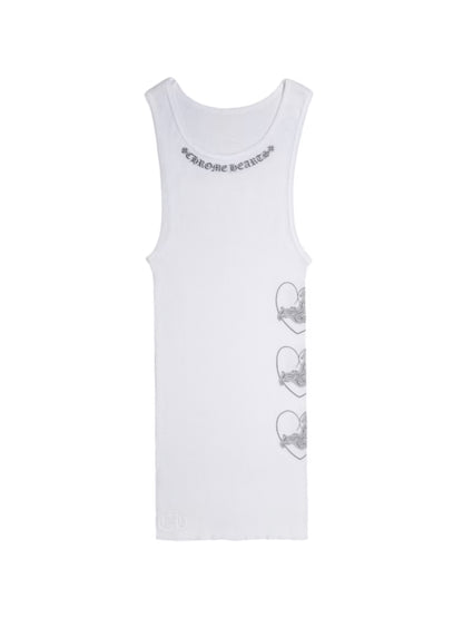 Chrome Hearts Black Heart Printed Love You Rib Tank Top White