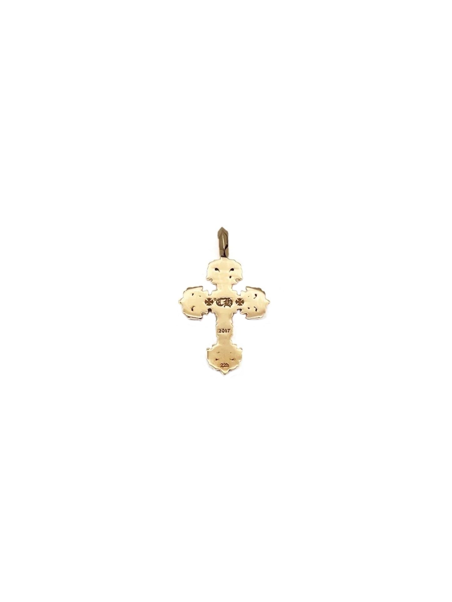 Chrome Hearts 22K Gold Tiny Filigree Cross with Pink Sapphire Pendant