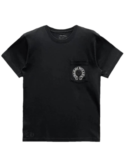 Chrome Hearts Las Vegas Anniversary Exclusive Silver Horseshoes Pocket Tee Black