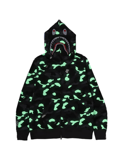 Bape City Camo Shark Full Zip Hoodie Glow in Dark Black