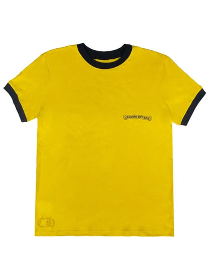 Chrome Hearts Roller Skate Black Scroll Logo Front Horseshoe Logo Back Tee Yellow