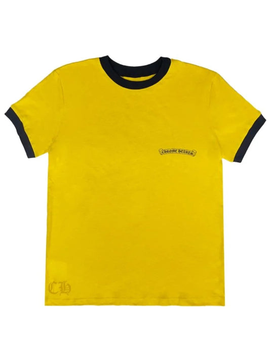 Chrome Hearts Roller Skate Black Scroll Logo Front Horseshoe Logo Back Tee Yellow