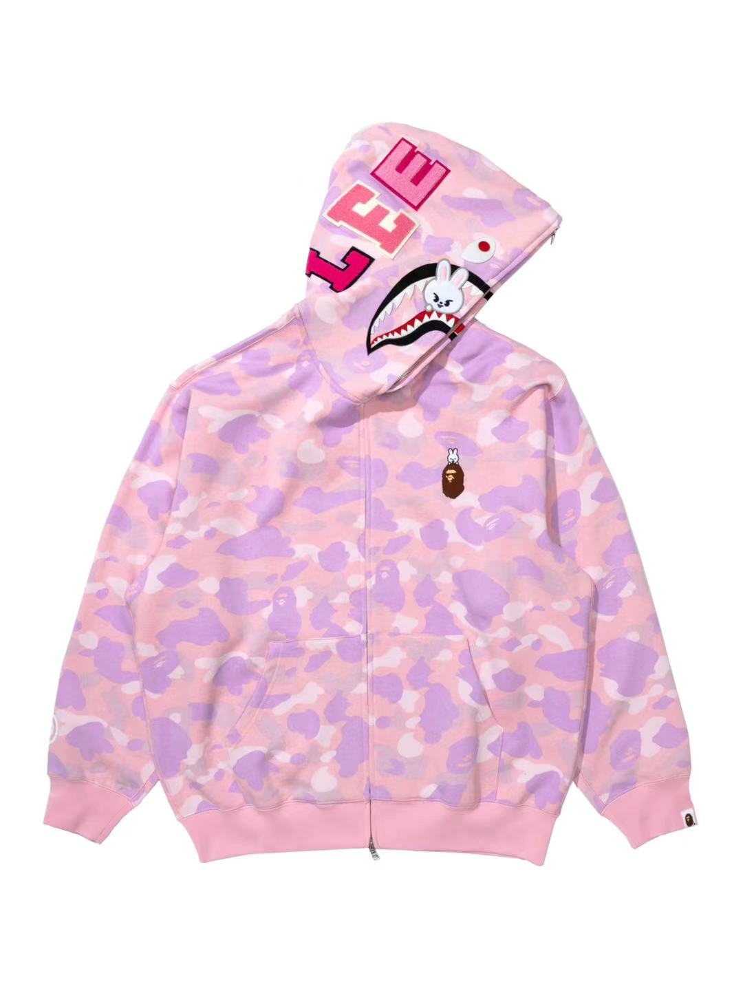 Bape x Straykids Leebit Shark Full Zip Hoodie Pink