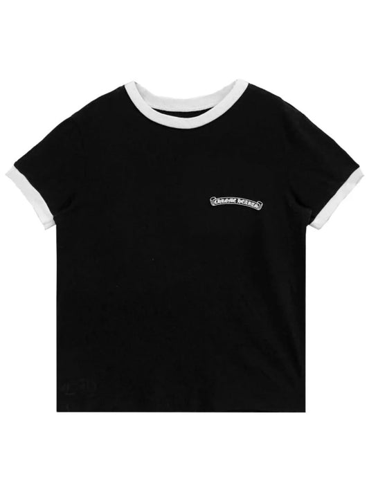 Chrome Hearts Roller Skate White Scroll Logo Front Horseshoe Logo Tee Black