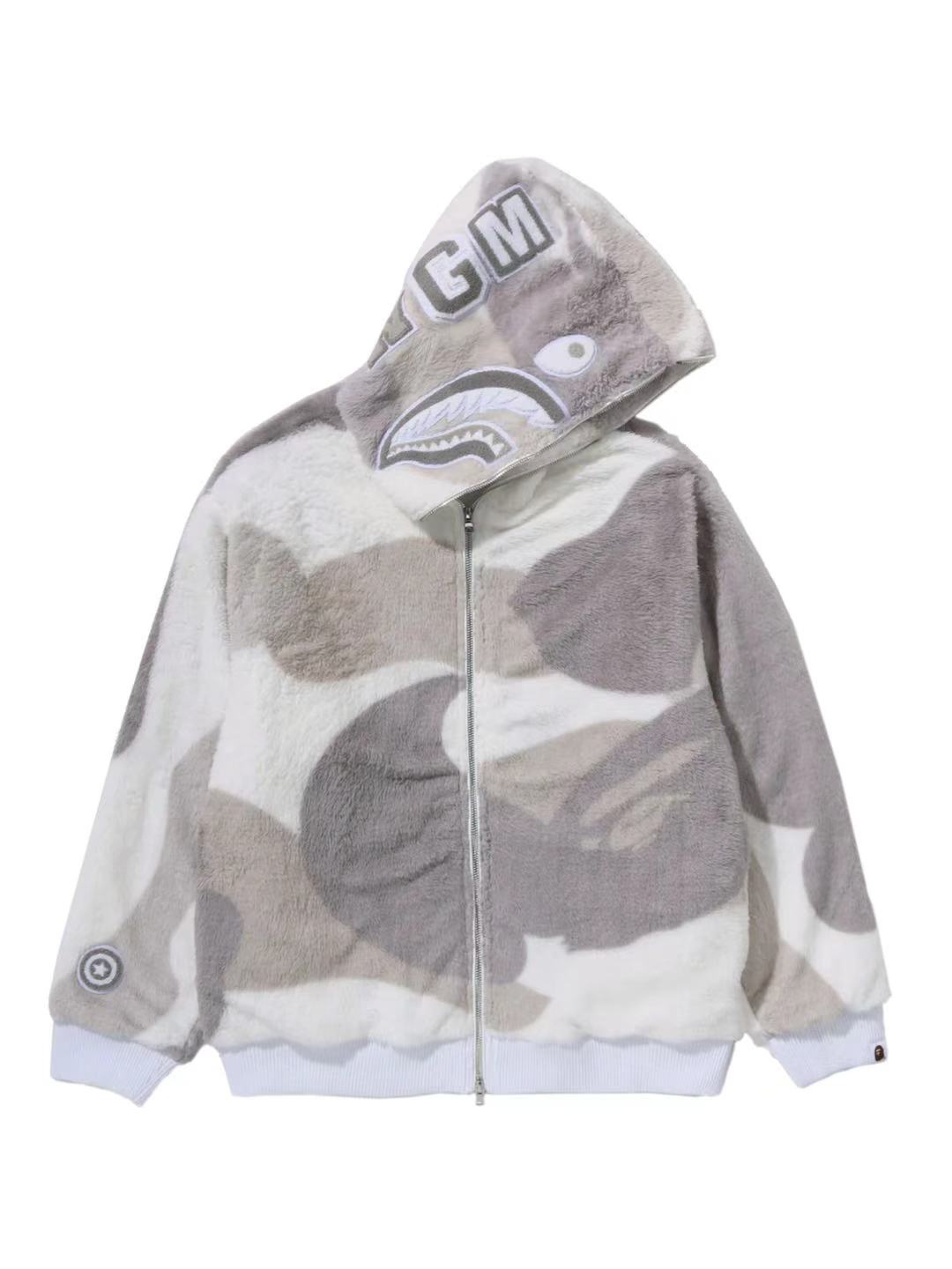 Bape Color Camo Stand Collar Hooded Jacket Grey