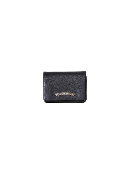 Chrome Hearts Scroll Three Pocket Leather Card Case Black