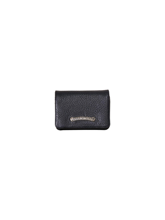 Chrome Hearts Scroll Three Pocket Leather Card Case Black