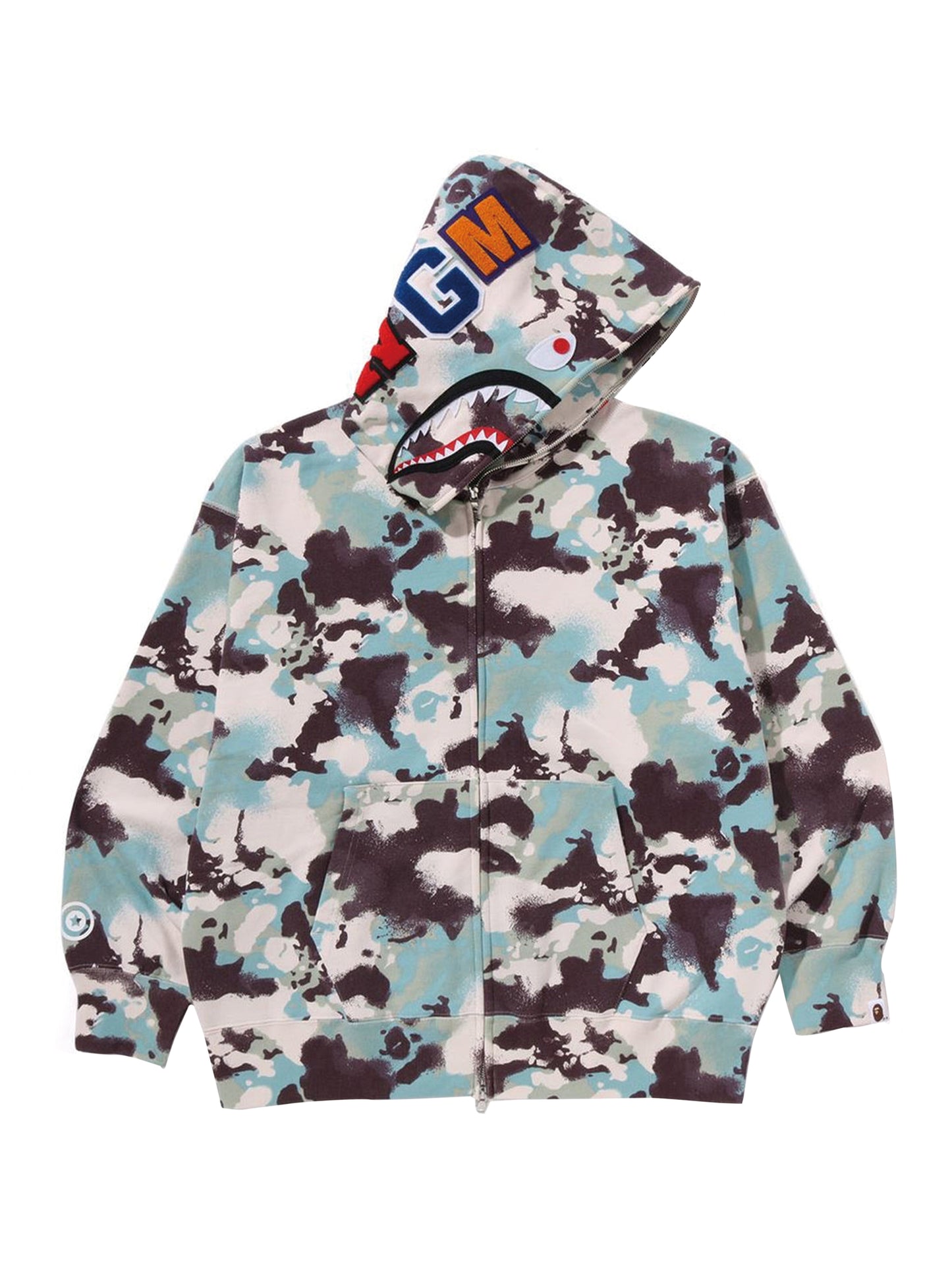 Bape Shark Full Zip Hoodie Map Camo Relaxed Fit Blue