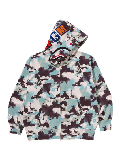 Bape Shark Full Zip Hoodie Map Camo Relaxed Fit Blue