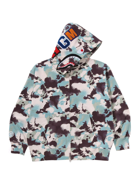 Bape Shark Full Zip Hoodie Map Camo Relaxed Fit Blue