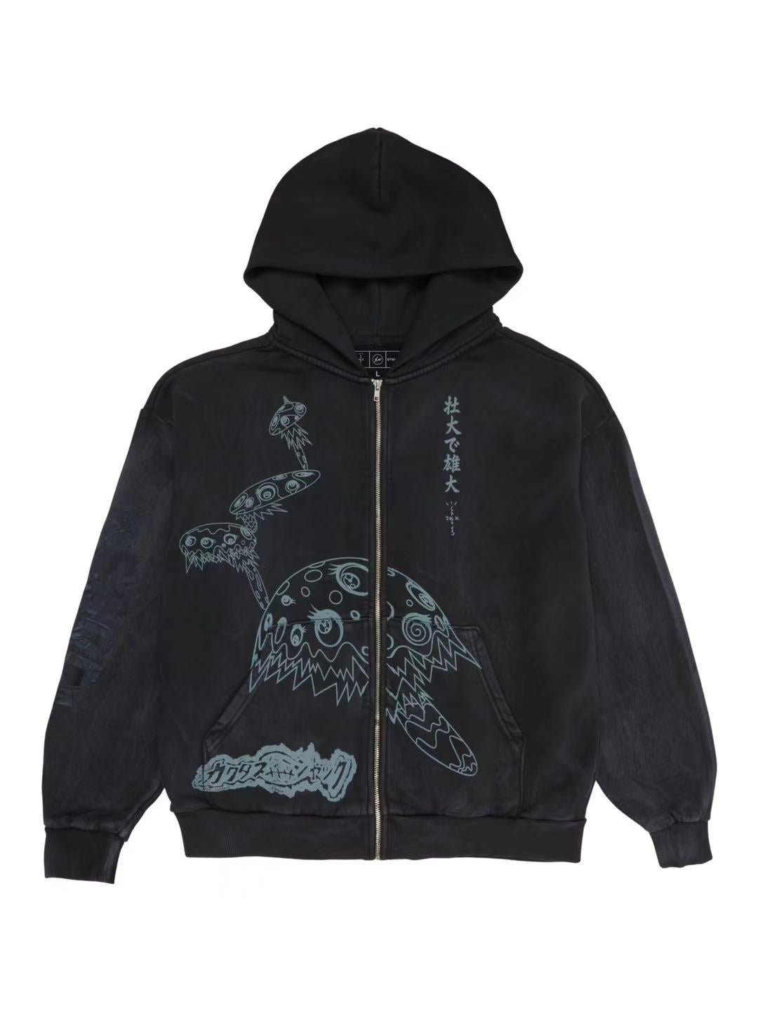 Travis Scott CJ x Takashi Murakami Reborn Zip Hoodie Black