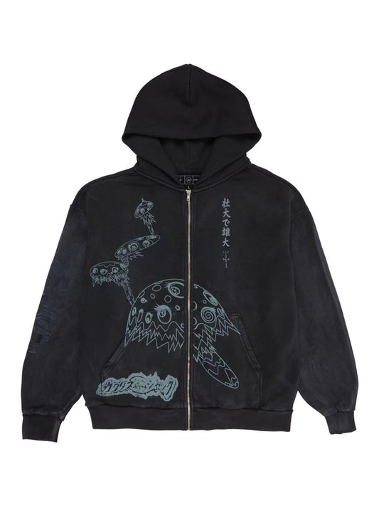 Travis Scott CJ x Takashi Murakami Reborn Zip Hoodie Black