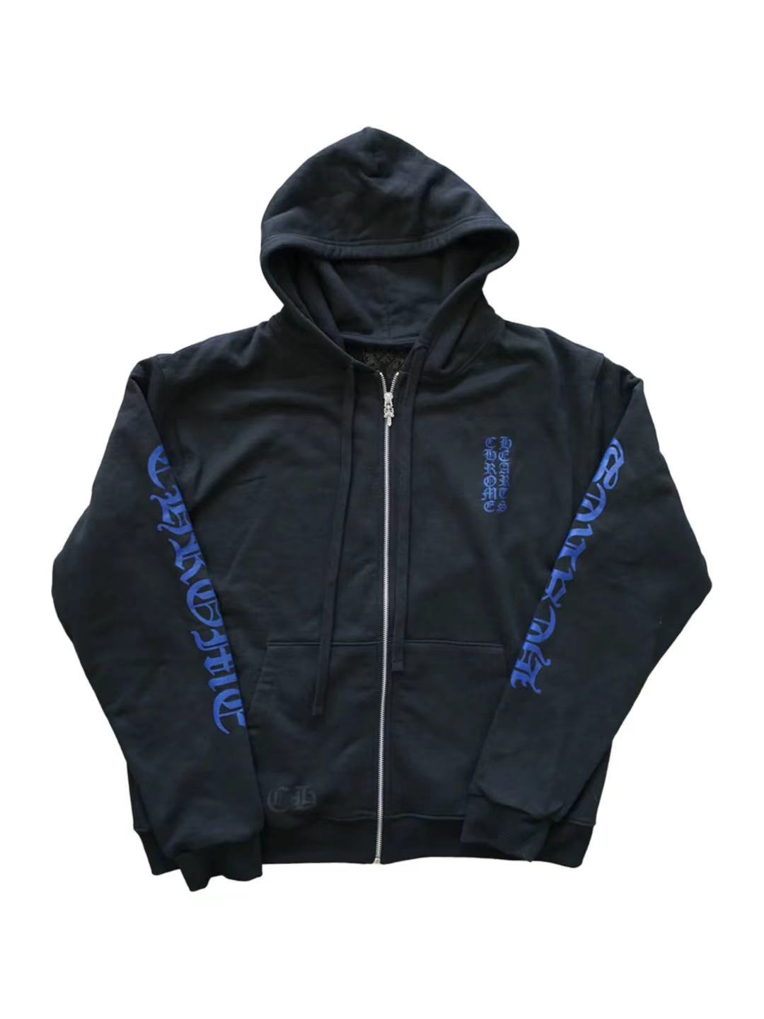 Chrome Hearts Blue Vertical Logo Zip Hoodie Black