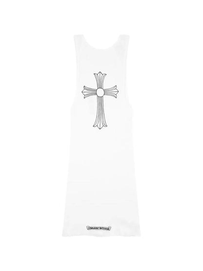 Chrome Hearts T Shape Logo Front Cross Logo Back Tank Top White