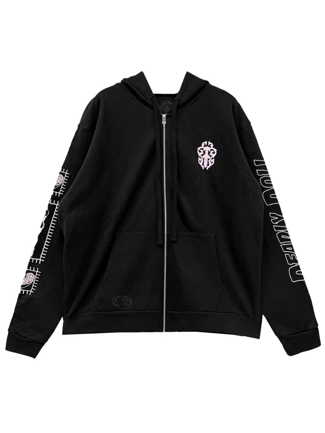 Chrome Hearts Deadly Doll Pink Dagger Logo Zip Hoodie Black