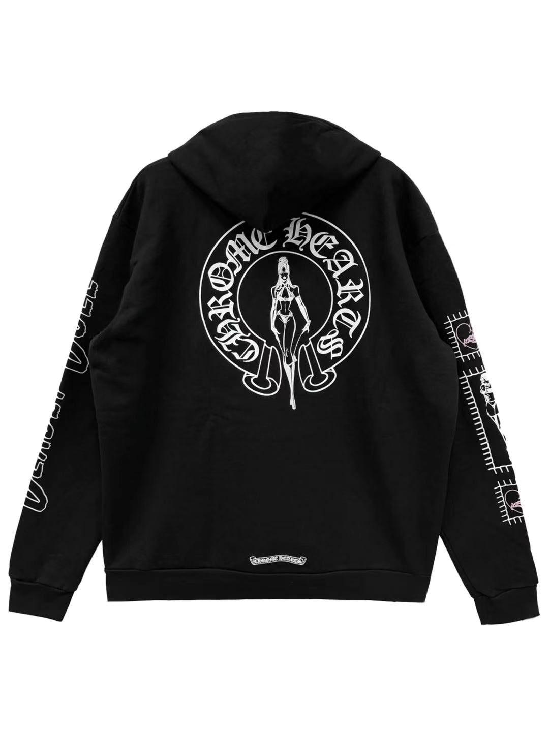 Chrome Hearts Deadly Doll Pink Dagger Logo Zip Hoodie Black