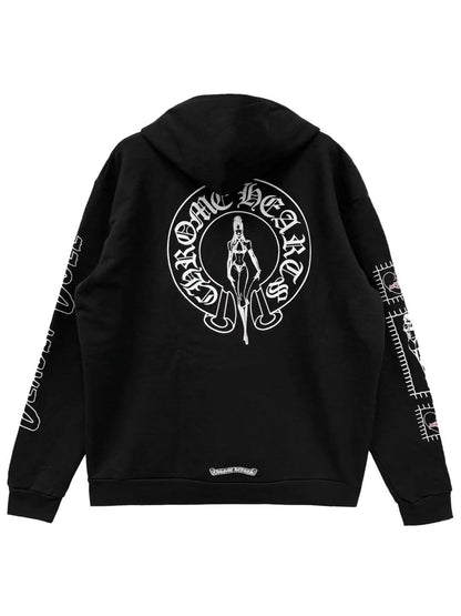 Chrome Hearts Deadly Doll Pink Dagger Logo Zip Hoodie Black