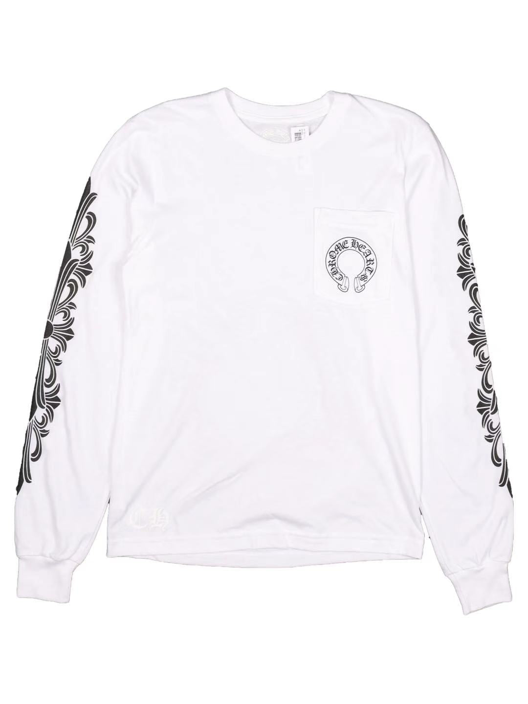 Chrome Hearts Horseshoe Logo Floral Sleeve LS Tee White