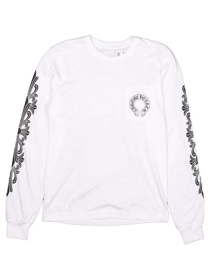 Chrome Hearts Horseshoe Logo Floral Sleeve LS Tee White