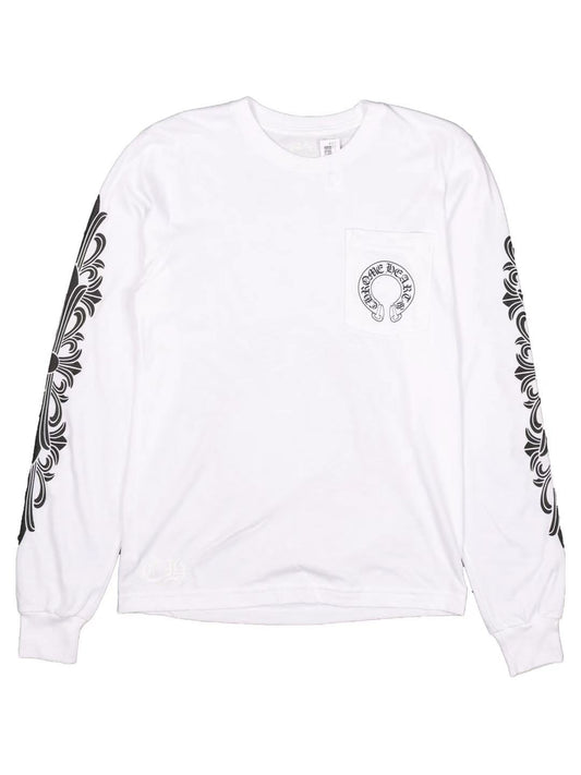 Chrome Hearts Horseshoe Logo Floral Sleeve LS Tee White