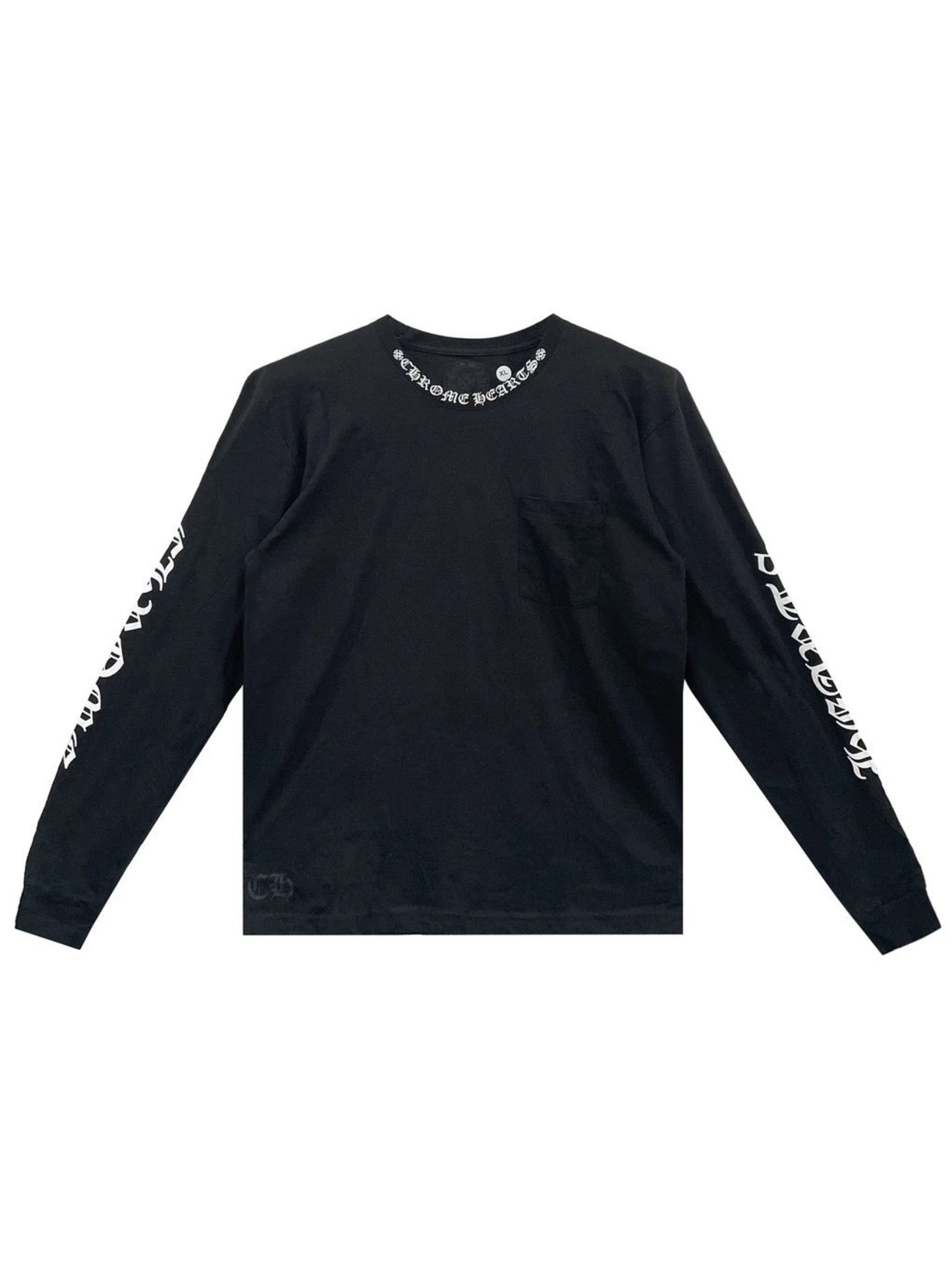 Chrome Hearts White Neck Script Logo Sleeve Logo LS Tee Black