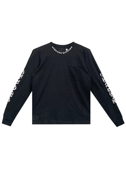 Chrome Hearts White Neck Script Logo Sleeve Logo LS Tee Black