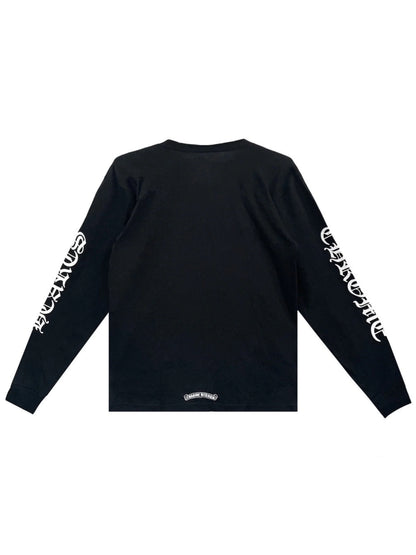 Chrome Hearts White Neck Script Logo Sleeve Logo LS Tee Black