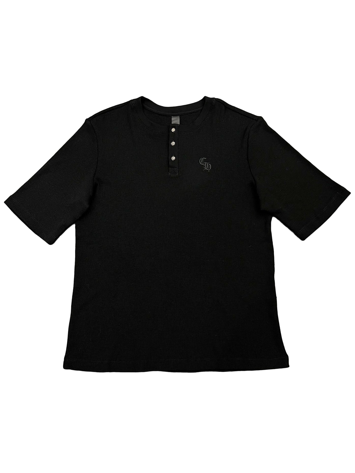 Chrome Hearts CH Letter Waffle Thermal Henley Tee Black