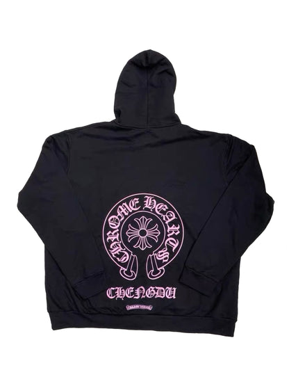 Chrome Hearts Pink Horseshoe Zip Hoodie Black CHENGDU Edition