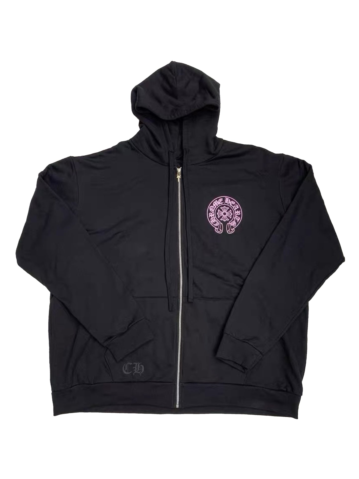 Chrome Hearts Pink Horseshoe Zip Hoodie Black CHENGDU Edition