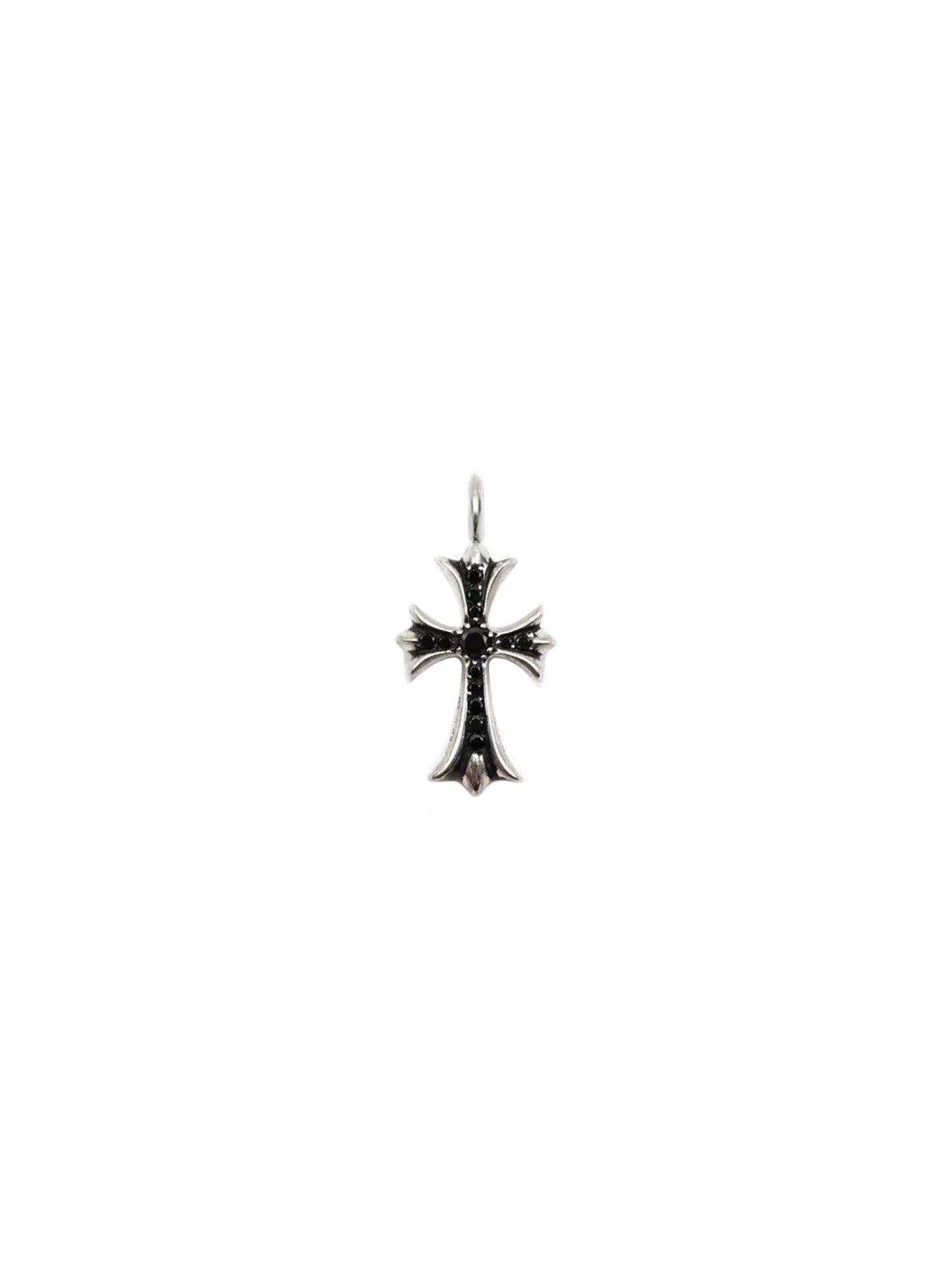 Chrome Hearts Silver with Black Diamond Tiny CH Cross One White Diamond Cutout Dog Tag