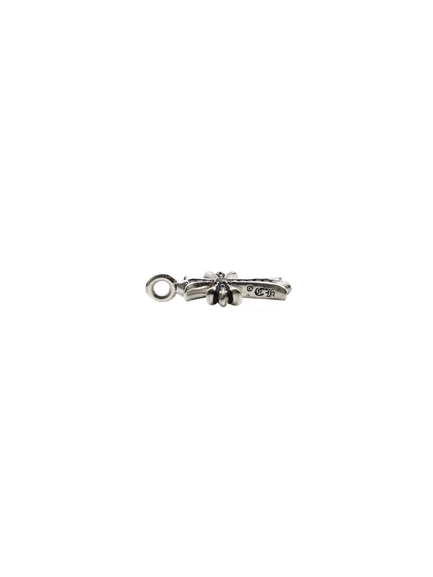 Chrome Hearts Black Diamond Tiny CH Cross Silver Pendant