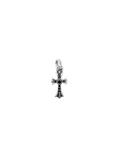 Chrome Hearts Silver with Black Diamond Tiny CH Cross One White Diamond Cutout Dog Tag