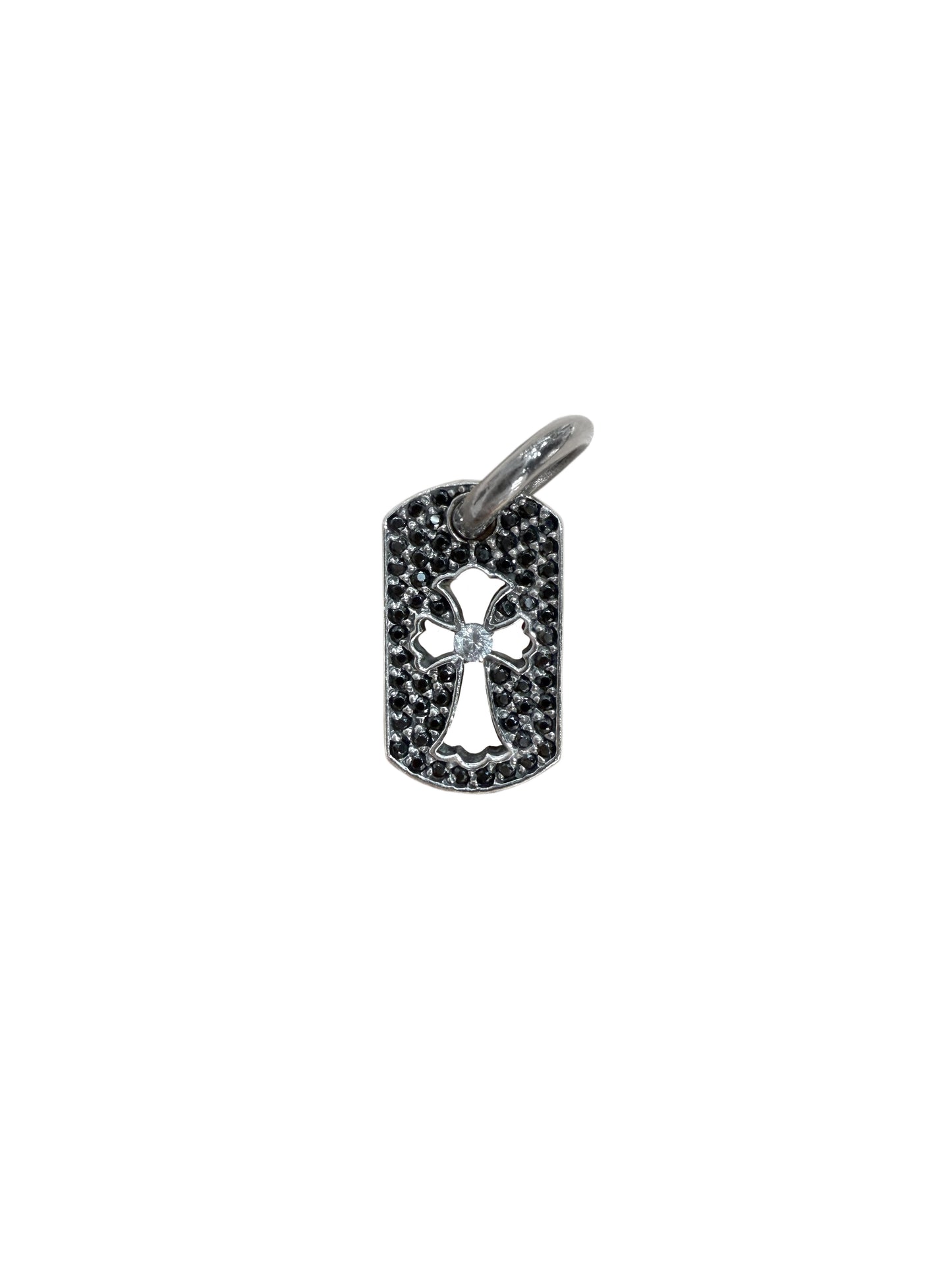 Chrome Hearts Silver with Black Diamond Tiny CH Cross One White Diamond Cutout Dog Tag