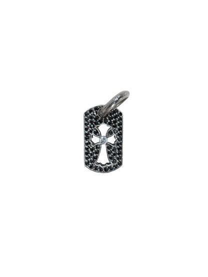 Chrome Hearts Silver with Black Diamond Tiny CH Cross One White Diamond Cutout Dog Tag