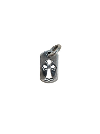 Chrome Hearts Silver with Black Diamond Tiny CH Cross One White Diamond Cutout Dog Tag