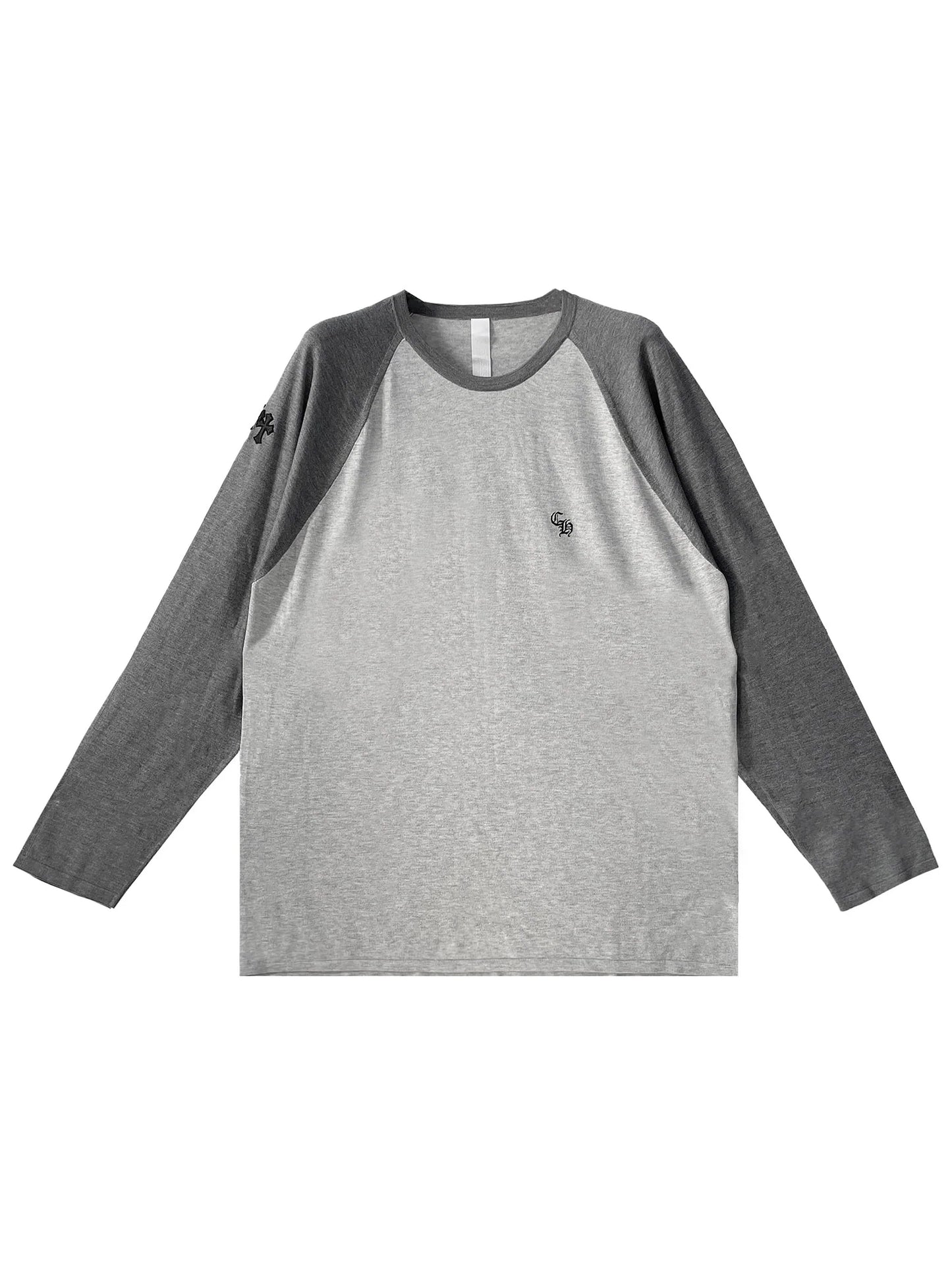 Chrome Hearts Mixed Emotions CH Logo Embroidered Triple Cross Patched on Sleeve Raglan Two Tone Knit LS Sleeve Light Grey