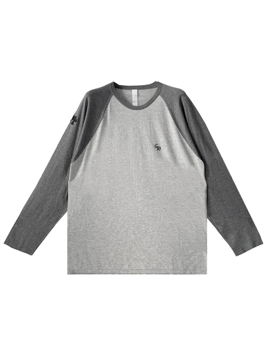 Chrome Hearts Mixed Emotions CH Logo Embroidered Triple Cross Patched on Sleeve Raglan Two Tone Knit LS Sleeve Light Grey