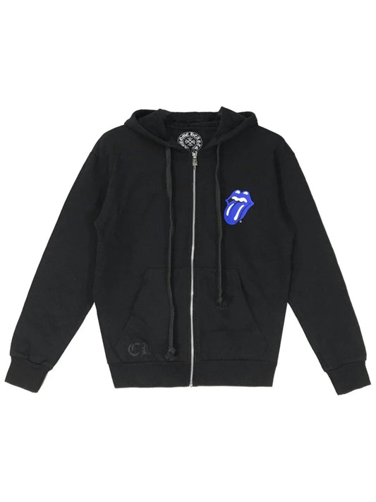 Chrome Hearts Blue Rolling Stone Horseshoe Logo Back Zip Up Hoodie Black