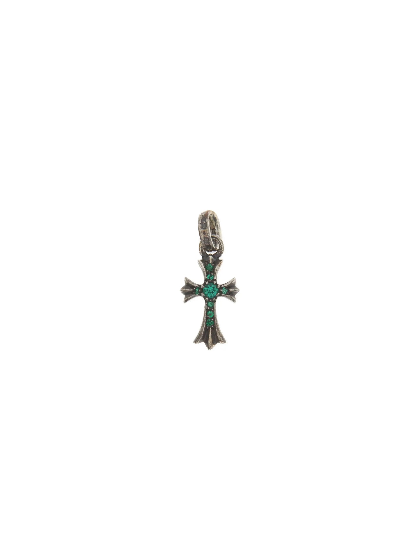 Chrome Hearts Emerald Baby Fat Tiny Cross Silver Pendant