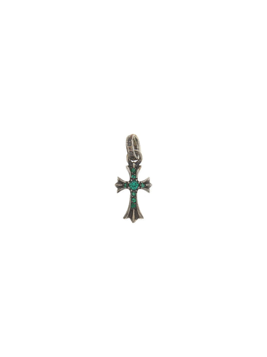 Chrome Hearts Emerald Baby Fat Tiny Cross Silver Pendant
