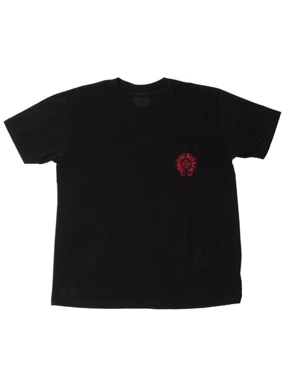 Chrome Hearts Red Horseshoe Print Miami Edition Pocket Tee Black