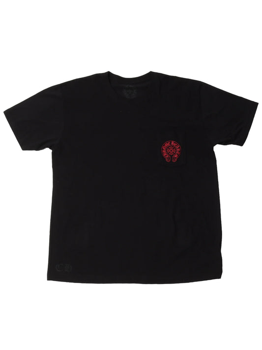 Chrome Hearts Red Horseshoe Print Miami Edition Pocket Tee Black