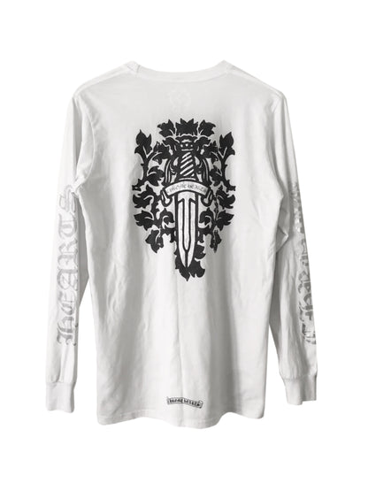 Chrome Hearts Silver Script Sleeve Black Vine Dagger Back LS Tee White