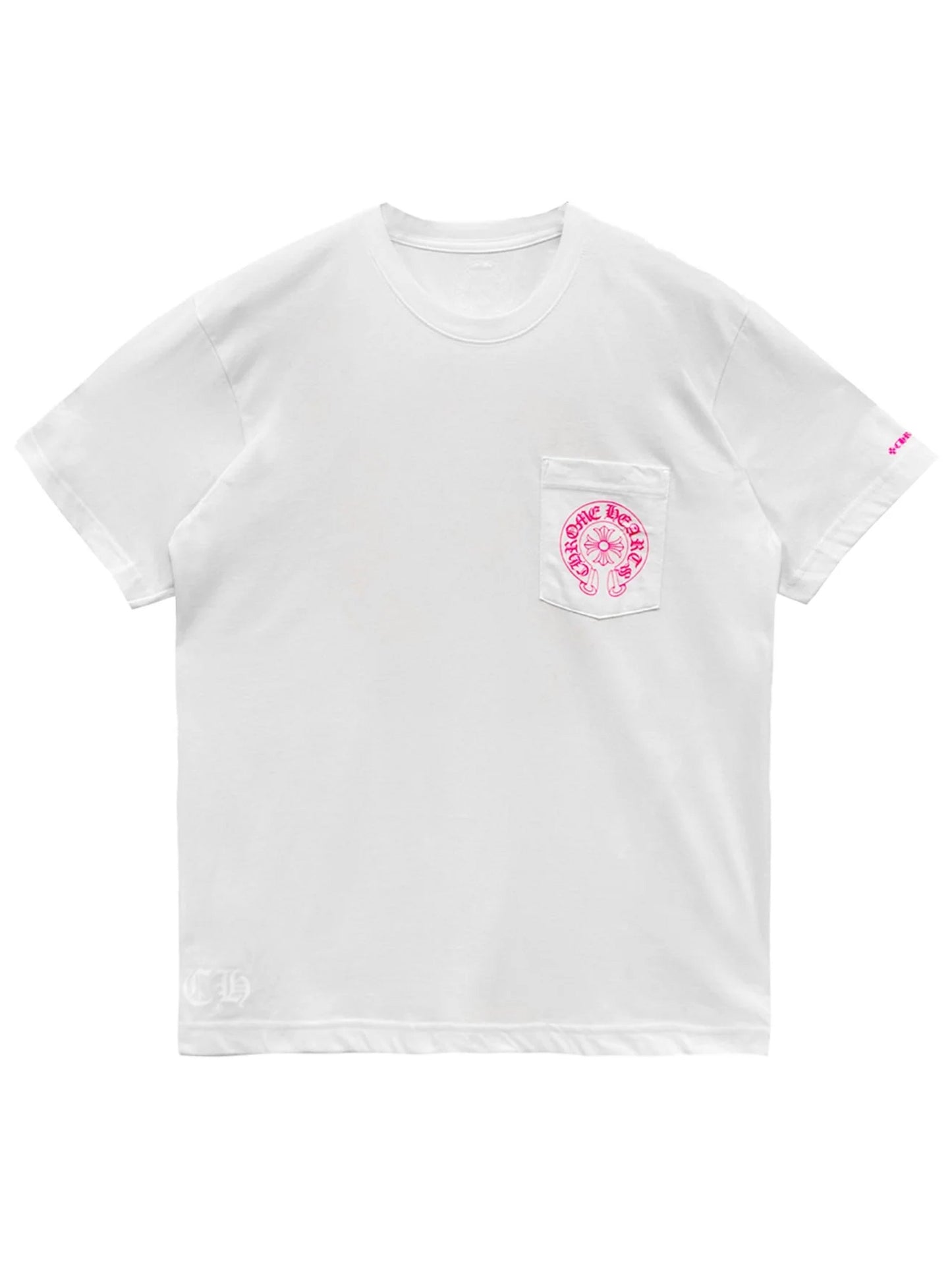 Chrome Hearts Pink Horseshoe Logo Pocket Tee White