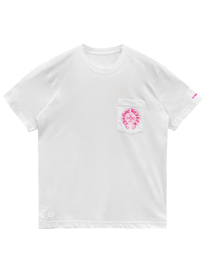 Chrome Hearts Pink Horseshoe Logo Pocket Tee White
