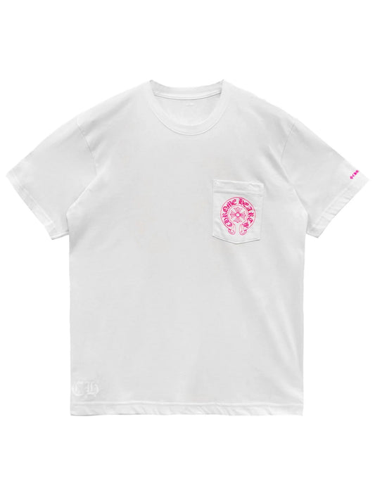 Chrome Hearts Pink Horseshoe Logo Pocket Tee White