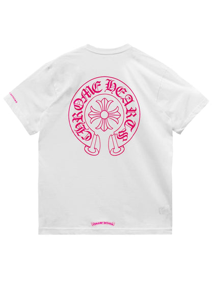 Chrome Hearts Pink Horseshoe Logo Pocket Tee White