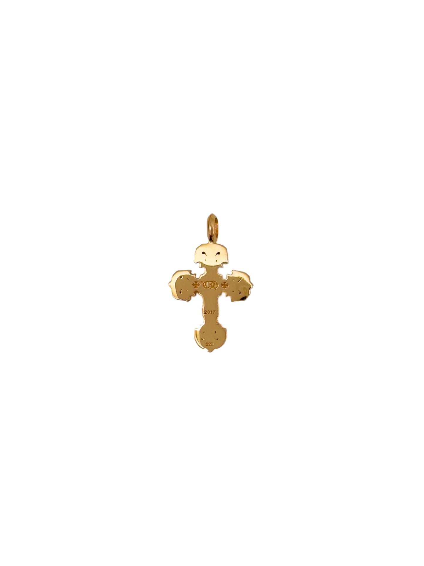 Chrome Hearts 22K Gold Tiny Filigree Cross with Emerald Pendant