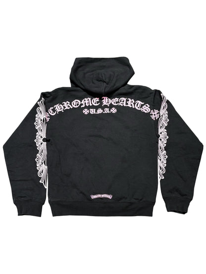Chrome Hearts Matty Boy Script Logo Pink Floral Sleeve Hoodie Black S C119050077-Used